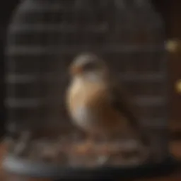 Bird cage before cleaning showing buildup of debris and waste