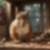 Close-up of a squirrel inspecting a shed