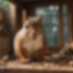 Close-up of a squirrel inspecting a shed