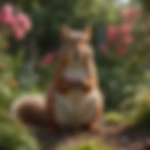 Squirrel observing a flower garden