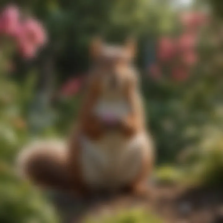 Squirrel observing a flower garden