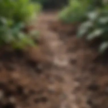 Close-up of various soil types in a garden