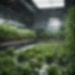 A hydroponic garden showcasing a variety of plants growing in a nutrient-rich solution.