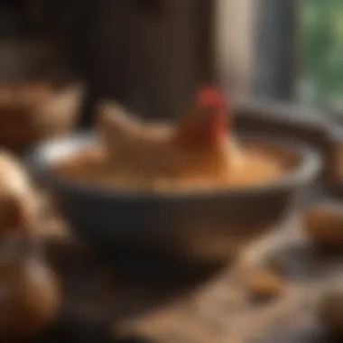 Nourishing feed for chickens in a rustic bowl