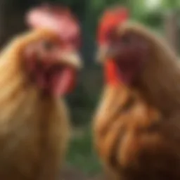 A variety of chicken breeds in a sunny backyard