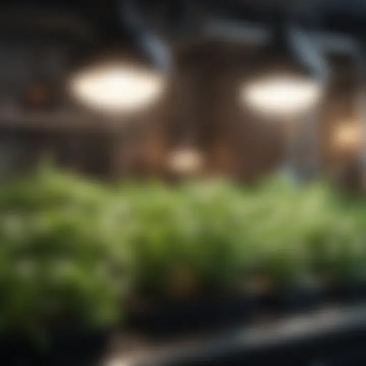 A hydroponic setup showcasing various herbs in a controlled environment