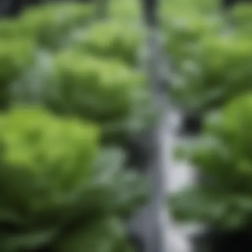 Close-up view of vibrant green lettuce thriving in a hydroponic system