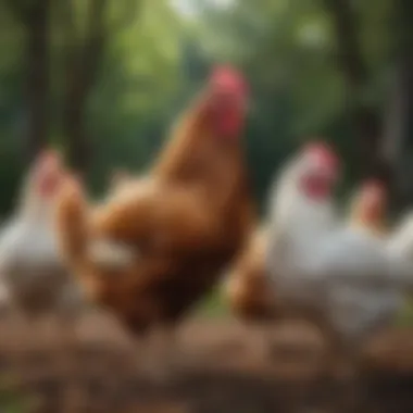 Chickens in Harmony with Nature Different chicken breeds in a natural setting, emphasizing their compatibility with the environment.