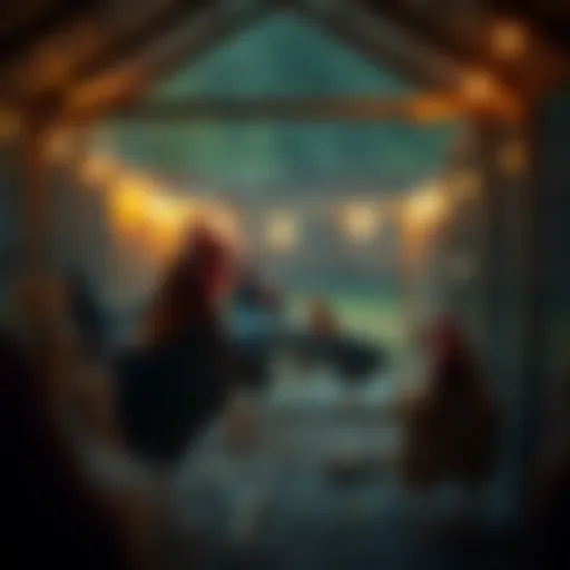 Coop illuminated with warm LED lights