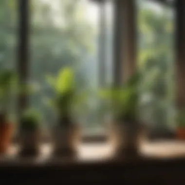 Sunlight streaming through a window illuminating indoor plants.