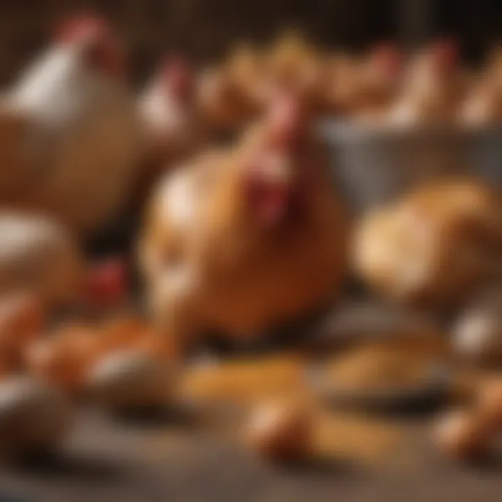 Close-up of healthy chicken feed with an array of nutritional components.