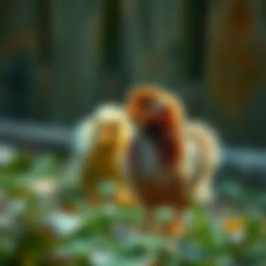 Chicks Discovering Their New Habitat Chicks exploring their new surroundings in a safe space