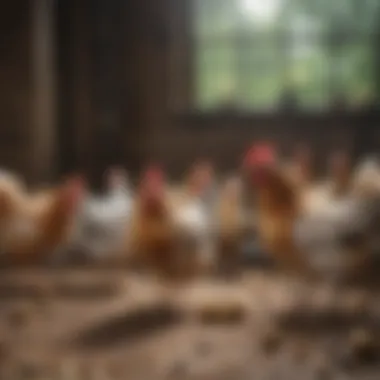 Chickens enjoying a shared feeding area, demonstrating flock unity