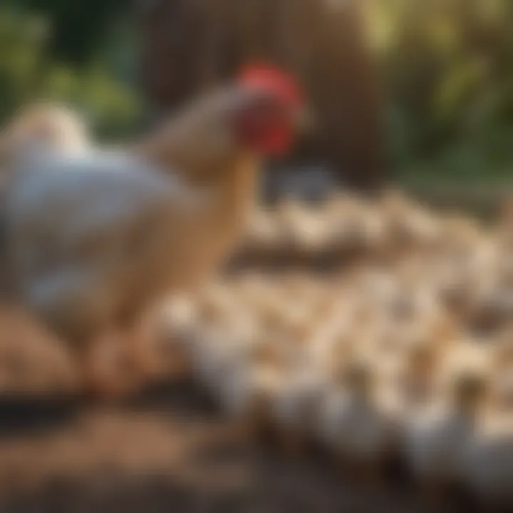 Chicken owner observing the interactions between new chicks and established flock