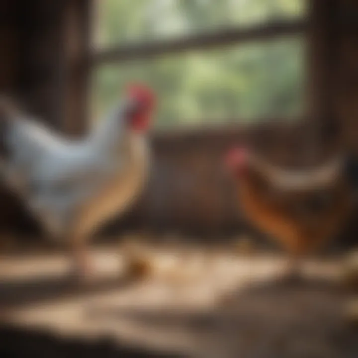 Feeding time in a peaceful chicken coop