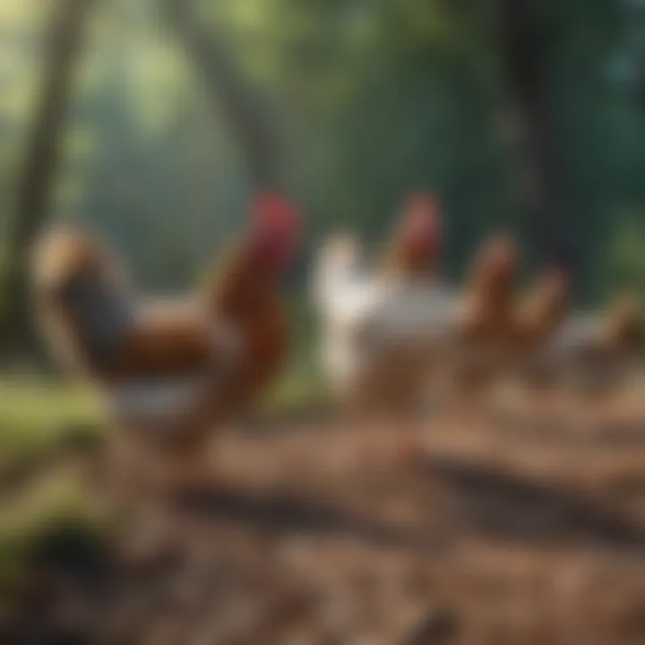 Newly introduced hens observing the established flock