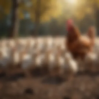 New chickens being introduced to a flock with cautious curiosity and observation.