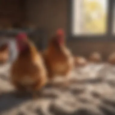 Chickens enjoying warm bedding