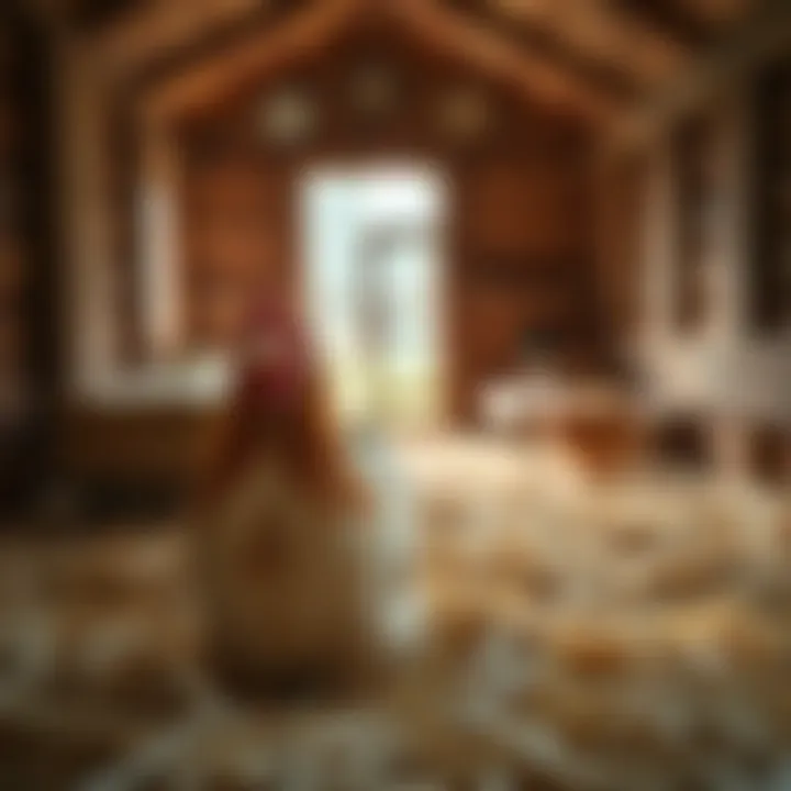 Spacious chicken coop with large pine shavings bedding