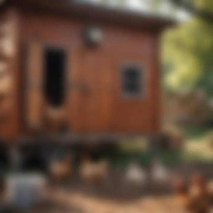 A well-maintained chicken coop with happy chickens inside.