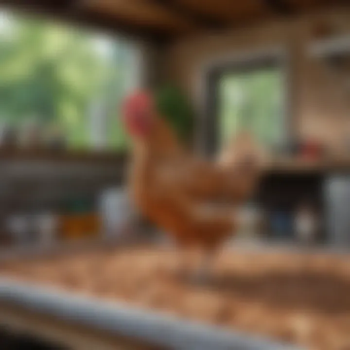 A maintenance routine being performed on an above ground chicken coop, ensuring its longevity and hygiene.