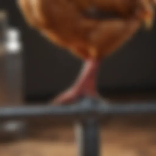 Close-up view of a metal poultry leg band on a bird