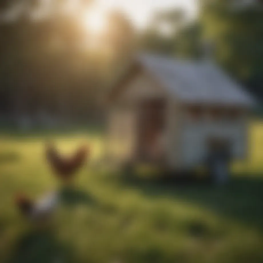 A well-fenced mobile chicken coop in a grassy field