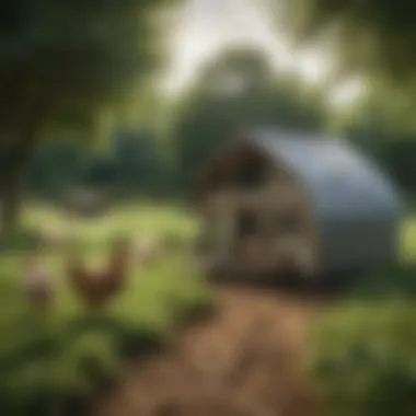 Elegant Movable Hen House in Nature A beautifully designed movable hen house in a lush green field.