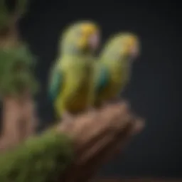 A variety of natural wood perches designed for parakeets, showcasing different shapes and textures.