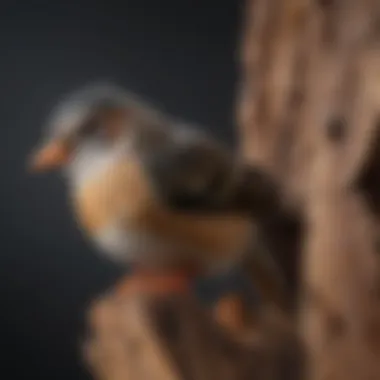 A close-up view of a beautifully crafted natural wood perch for birds, showcasing its texture and organic shape.