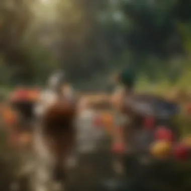 Ducks enjoying fresh fruits in a natural setting