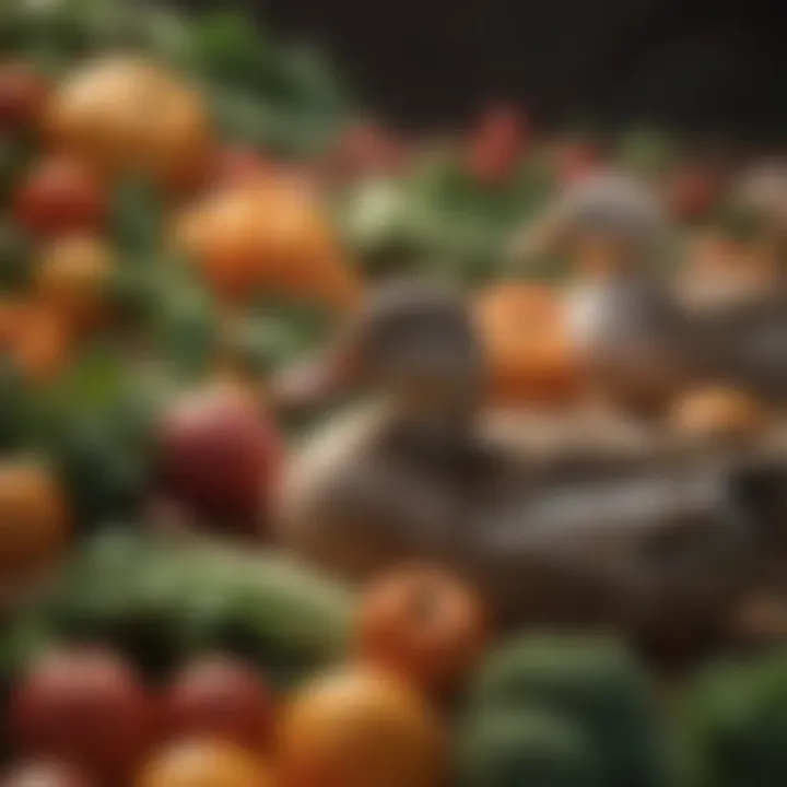 A close-up of fresh vegetables that are safe for ducks