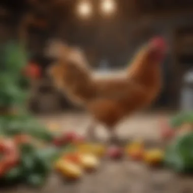 Fresh vegetables and grains for chicken diets