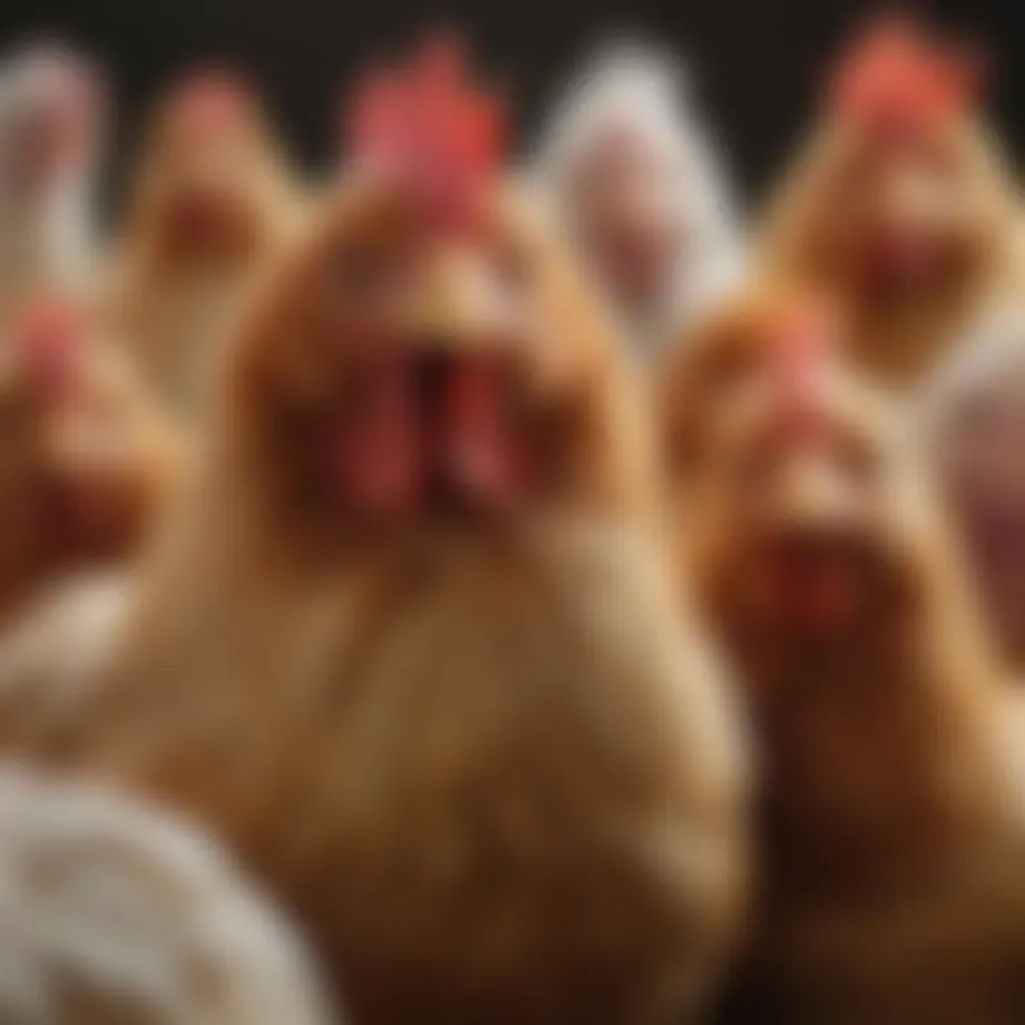 A vibrant assortment of dual-purpose chicken breeds showcasing their feathers and stature.