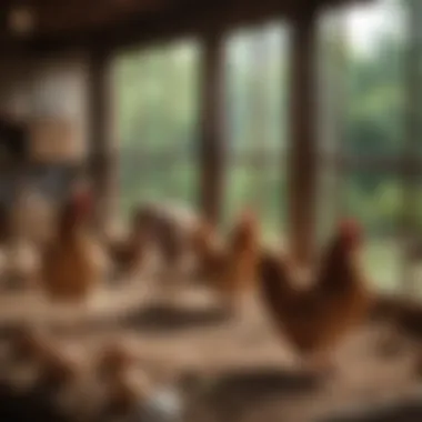 Ideal Environment for Raising Chickens A serene chicken coop environment that promotes optimal care for healthy flocks.