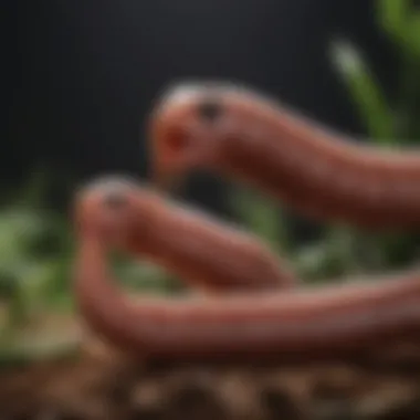 A close-up of worms interacting with their food, emphasizing feeding strategies.