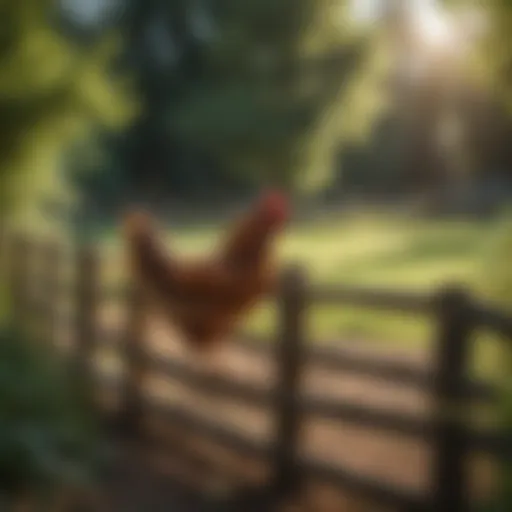 A sturdy wooden chicken fence surrounded by greenery