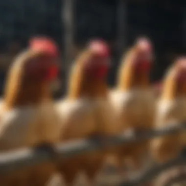 A vibrant flock of poultry inside a portable fenced area showcasing various types of birds.