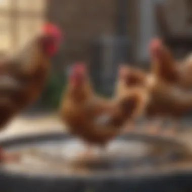 Poultry Hydration at Its Best Close-up of poultry drinking from fountain
