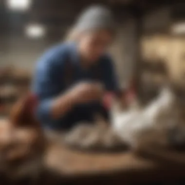 Poultry enthusiast examining bird health