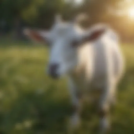 A healthy goat grazing in a pasture, showcasing natural behaviors.