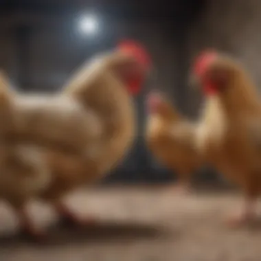 Healthy chickens undergoing a routine health check.