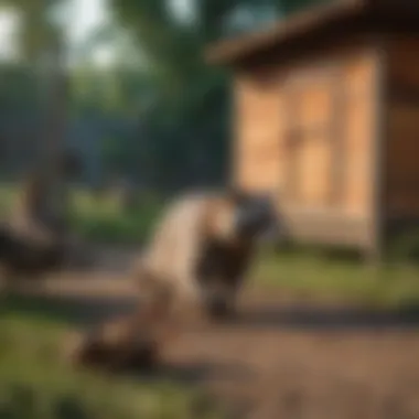 A raccoon inspecting a chicken coop perimeter