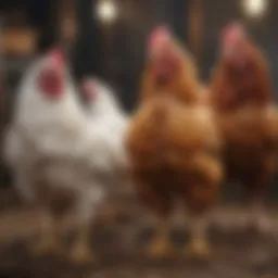 Colorful selection of chicken breeds in a backyard coop