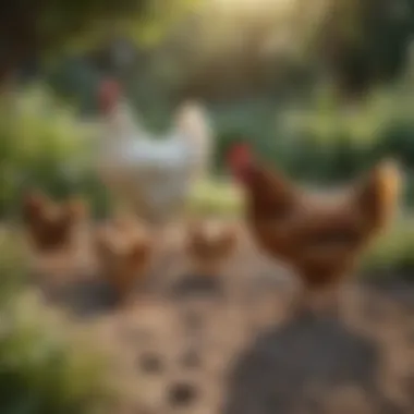 Chickens Enjoying Natural Foraging Chickens foraging in a sunlit garden