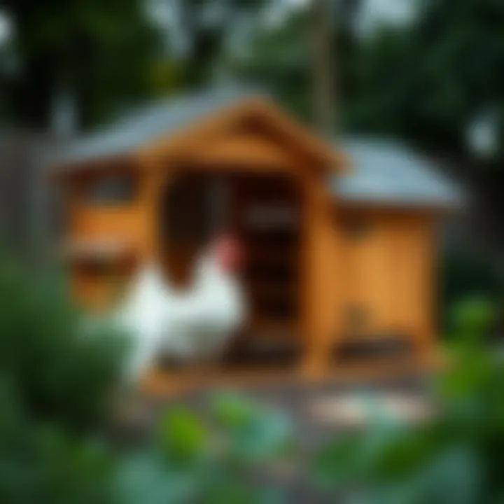 Well-constructed chicken coop in a garden