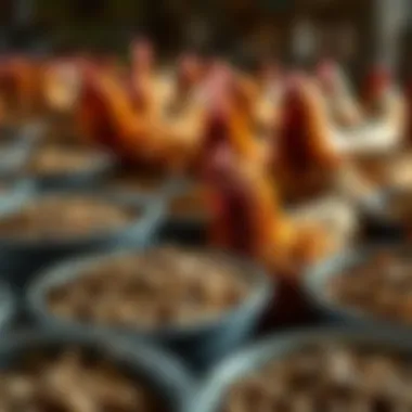 Nutrient-rich chicken feed displayed in bowls