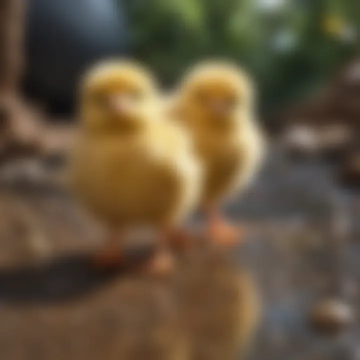 Chicks engaging in natural behaviors