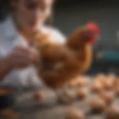 A veterinarian examining a chicken for health check-ups.