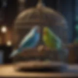 A spacious bird cage designed for parrotlets showcasing various features